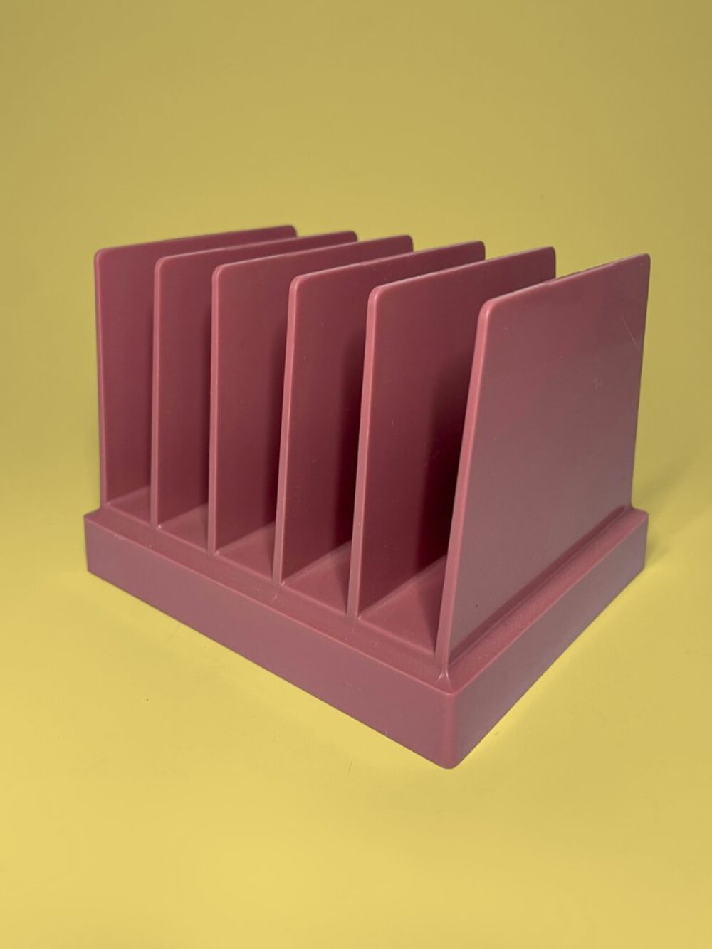 Vintage 1980s Dusty Rose Plastic Desk Organizer & Record Rack - Postmodern File